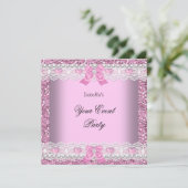 Jedes Party Glitzer rosa Spitzen Herzsilber Einladung (Stehend Vorderseite)