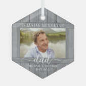 Jedes Text 1 Foto Memorial Grau Imitate Wood Hexag Ornament Aus Glas (Vorderseite)