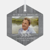 Jedes Text 1 Foto Memorial Grau Imitate Wood Hexag Ornament Aus Glas (Rückseite)