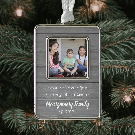 Jedes Text-2-Foto Moderne Grauholzfamilie Rahmen-Ornament Silber
