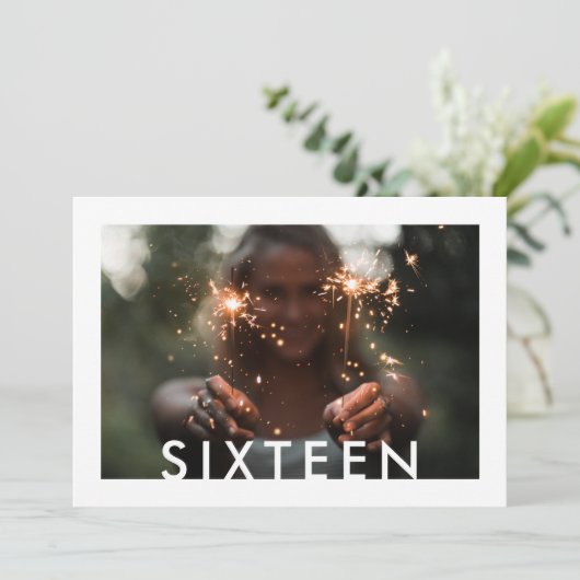 Jedes Text-2-Foto Modernes Minimalistisches 16. Ge Einladung (Stehend Vorderseite)