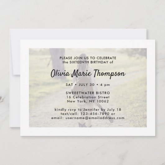 Jedes Text-2-Foto Modernes Minimalistisches 16. Ge Einladung (Rückseite)