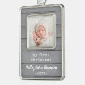 Jedes Text Baby Foto Rustikale graue Imitate Wood Rahmen-Ornament Silber (Links)