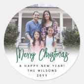 Jedes Text Chic Pinsel Grün Skript Weihnachtsgesch Runder Aufkleber (Vorderseite)