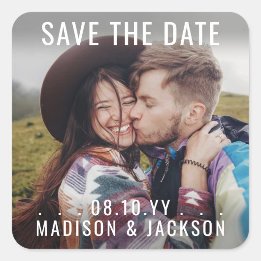 Jedes Text-Einfache moderne Foto, das das Datum sp Quadratischer Aufkleber (Vorderseite)