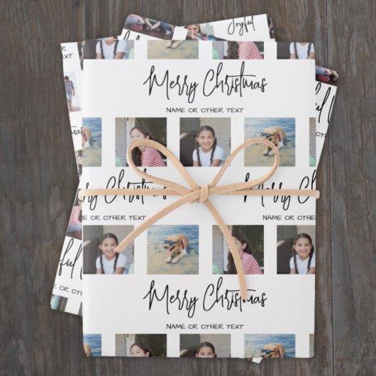 Jedes Text Foto Collage Schwarz-Weiß Weihnachten Geschenkpapier Set