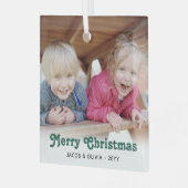 Jedes Text-grüne Retro-Typografie Einfaches Foto Ornament Aus Glas (Vorderseite links)