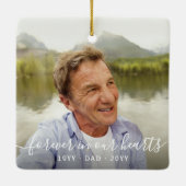 Jedes Text-Memorial 2 Foto Einfaches Weißes Skript Keramikornament (Rückseite)