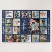Jedes Zitat Familie Foto Collage Navy Blue Monogra Puzzle (Horizontal)