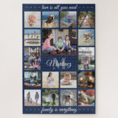 Jedes Zitat Familie Foto Collage Navy Blue Monogra Puzzle (Vertikal)