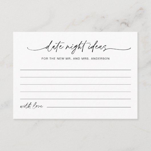 JEDLEIGH Date Night Ideas Brautparty Card Begleitkarte (Vorderseite)
