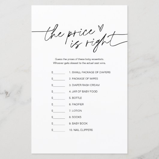 JEDLEIGH Raten Sie das Price Baby Shower Game (Vorderseite)