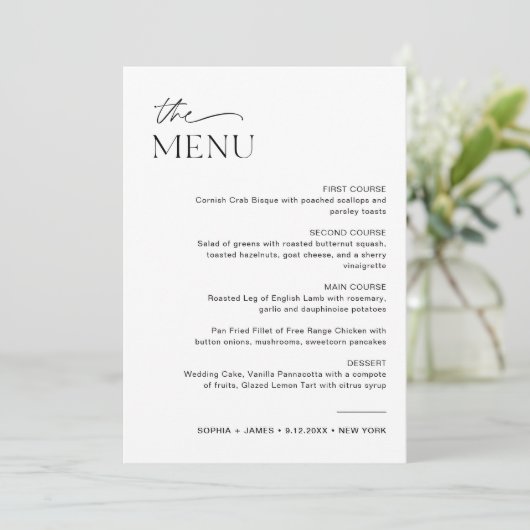 JEDLEIGH Wedding Dinner Menu 12x18 Card Einladung (Stehend Vorderseite)