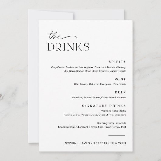 JEDLEIGH Wedding Drink Menu 12x18 Card Einladung (Vorderseite)