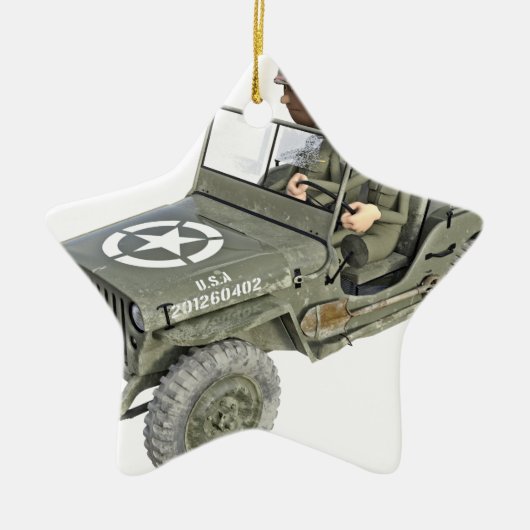 Jeep mit 2 Cartoonsoldaten Keramikornament (Vorne)