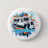 Jeepney Manila Vibes Blue Orange Button (Vorderseite)