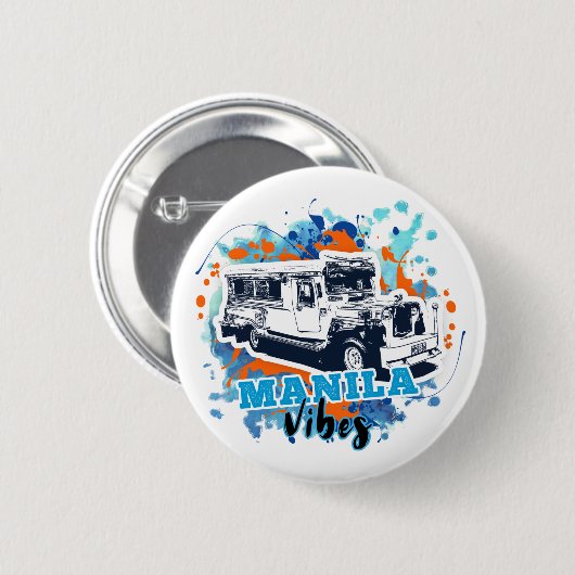 Jeepney Manila Vibes Blue Orange Button (Vorne & Hinten)