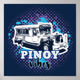 Jeepney Pinoy Vibes Blue Pink Poster