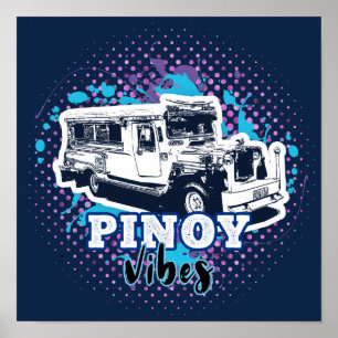 Jeepney Pinoy Vibes Blue Pink Poster