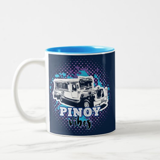 Jeepney Pinoy Vibes Blue Pink Zweifarbige Tasse (Links)