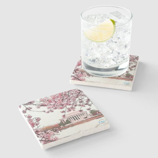 Jefferson-Denkmal + Blüten-SteinUntersetzer Steinuntersetzer (Seitenansicht)