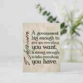 Jefferson: Vorsicht vor der großen Regierung Postkarte (Stehend Vorderseite)