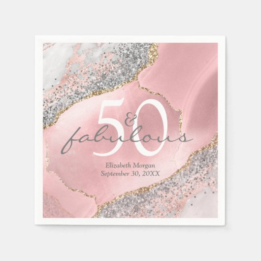 Jegliche 50 Jahre fabelhafte Rose Gold Glitzer Geb Serviette (Vorderseite)