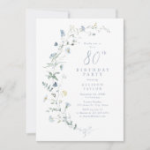 Jegliche Age Dusty Blue Wildblume Boho 80. Geburts Einladung (Vorderseite)
