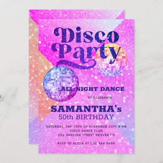 Jegliche Altersdiskothek Geburtstagsparty Einladung (Vorne/Hinten)