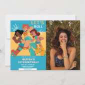 Jegliche Altersruderwalze Skate Mädchen Foto Gebur Einladung (Vorderseite)