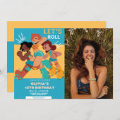 Jegliche Altersruderwalze Skate Mädchen Foto Gebur Einladung (Vorne/Hinten)