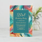 Jegliche Aquamarine orange Abstrakt Einladung (Stehend Vorderseite)