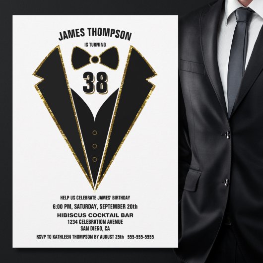 Jegliche Black Gold Tuxedo Geburtstagsparty Einladung