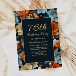 Jegliche Blue Orange Blume 75. Geburtstag Einladung