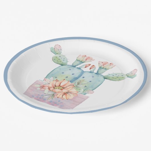 Jegliche Blume der Wasserfarbenkaktus Pappteller (Schrägansicht)