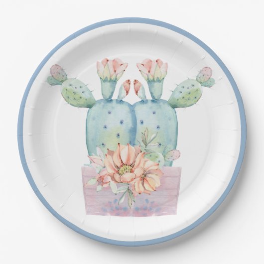 Jegliche Blume der Wasserfarbenkaktus Pappteller (Vorderseite)