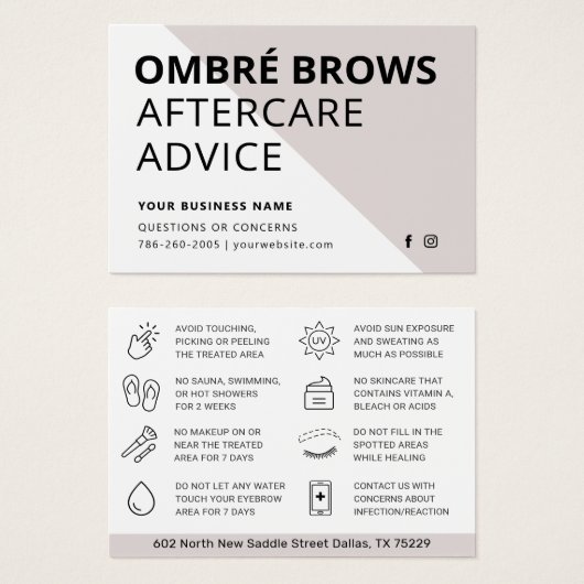 Jegliche farbige Ombre Pulver-Brows-Aftercare-Kart (Vorne & Hinten)