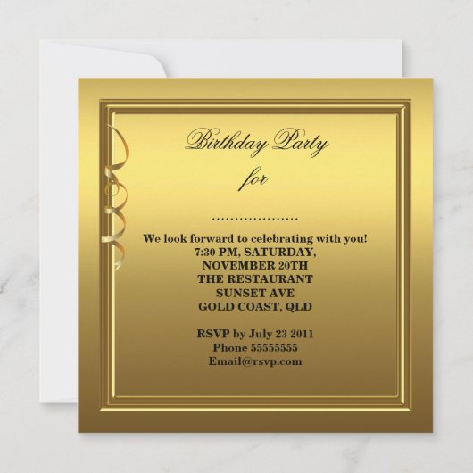 Jegliche Feier Gold auf Gold Champagner Einladung (Rückseite)