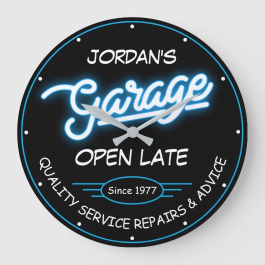 Jegliche Garage Datum Blue Red Retro Imitate Nebel Große Wanduhr (Vorderseite)