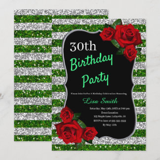 Jegliche Geburtstags-Grün-und Silberner Glitzer-Ro Einladung