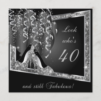 Jegliche Geburtstagspartei | Silver Glitzer & Blac Einladung