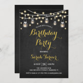 Jegliche Geburtstagsparty - Chalkboard Gold Einladung (Vorne/Hinten)