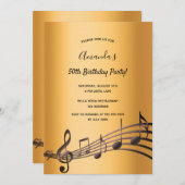 Jegliche Geburtstagsparty Gold schwarze Musiknoten Einladung (Vorne/Hinten)