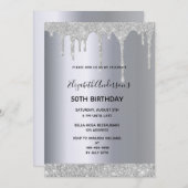 Jegliche Geburtstagsparty Silber Glitzer Tropfen Einladung (Vorne/Hinten)