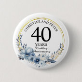 Jegliche Hochzeit (40) Eleganter blauer Flora Jahr Button (Vorderseite)
