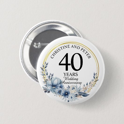Jegliche Hochzeit (40) Eleganter blauer Flora Jahr Button (Vorne & Hinten)