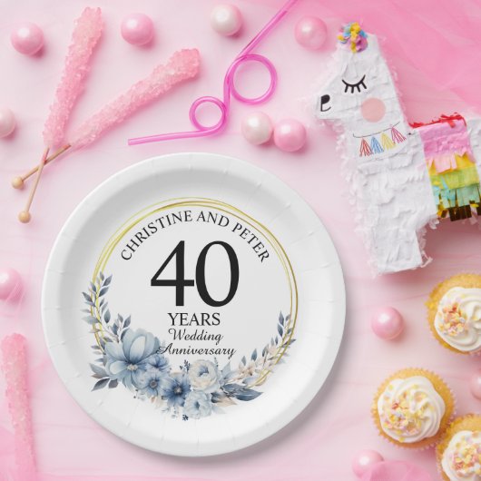 Jegliche Hochzeit (40) Eleganter blauer Flora Jahr Pappteller (Party)