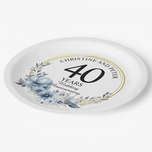 Jegliche Hochzeit (40) Eleganter blauer Flora Jahr Pappteller (Schrägansicht)