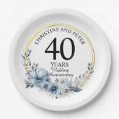 Jegliche Hochzeit (40) Eleganter blauer Flora Jahr Pappteller (Vorderseite)