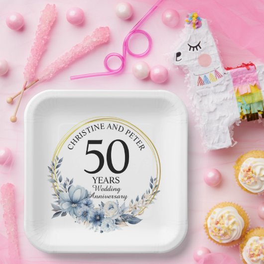 Jegliche Hochzeit (50) Eleganter blauer Flora Jahr Pappteller (Party)